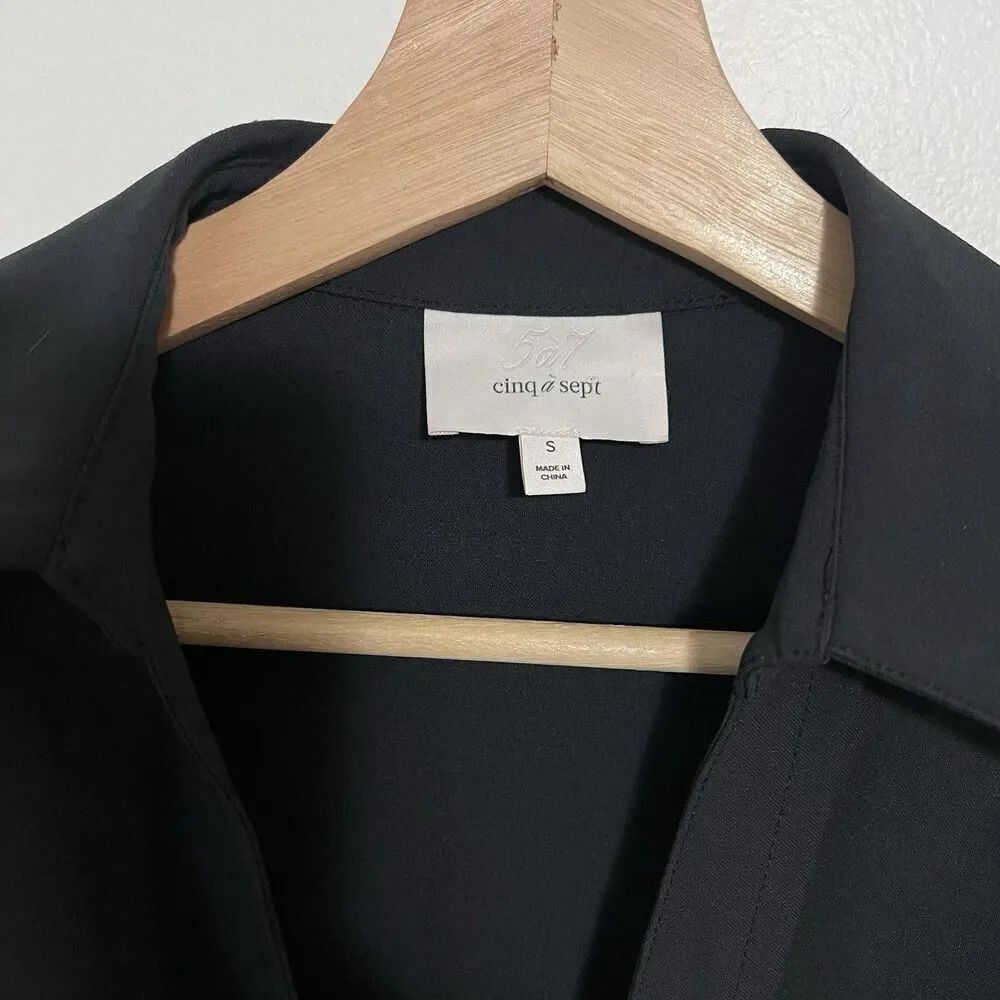 Cinq à Sept McKenna Twist Front Top Blouse Long Sleeve Collared V-Neck Black S - Picture 4 of 10